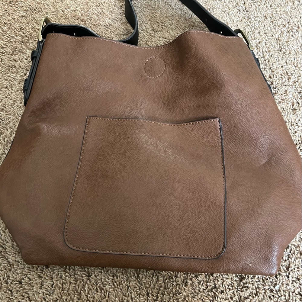 Joy Susan Brown Shoulder Bag with Black Strap